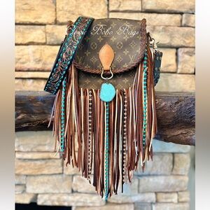 NEW Western brown turquoise leather purse strap handbag strap antique gold clasp